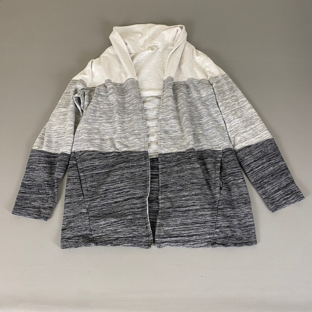 Talbots Cardigan Sweater Women's Size 0X Gray Open Front Color Block Knit *